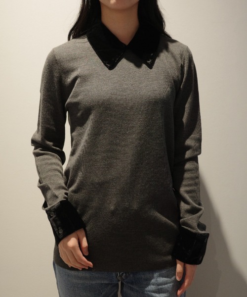 CLANE 25AW VELOR COLLAR KNIT TOPS グレー セール】CLANE VELOR COLLAR KNIT TOPS（ニット/セーター）｜CLANE