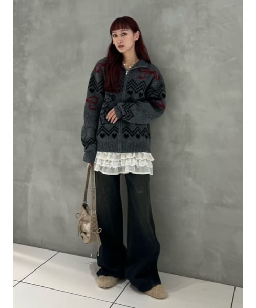 SLY(スライ)の「Grateful Dead x SLY JQ TOPS グレイトフルデッド スライ ジャガードトップス 秋服 冬服(ニット/セーター・レディース・杢グレー/ピンク・FREE)」の15枚目の写真