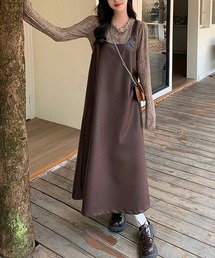 UネックTシャツ＆ 合成皮革キャミソールワンピース　Y2Kセットアップ
