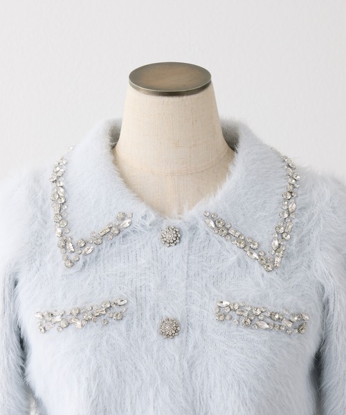 one after another NICE CLAUP（ワンアフターアナザーナイスクラップ）の「【Twinkle collection】ビジューシャギーセットアップ（セットアップ・レディース・サックスブルー/ブラック/オフホワイト・FREE）」の11枚目の写真