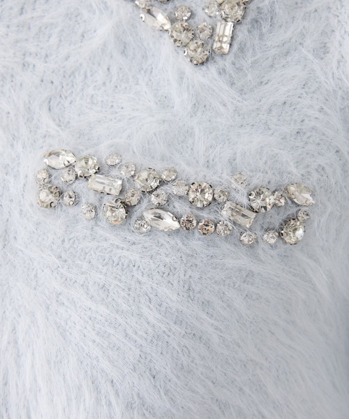 one after another NICE CLAUP（ワンアフターアナザーナイスクラップ）の「【Twinkle collection】ビジューシャギーセットアップ（セットアップ・レディース・サックスブルー/ブラック/オフホワイト・FREE）」の12枚目の写真