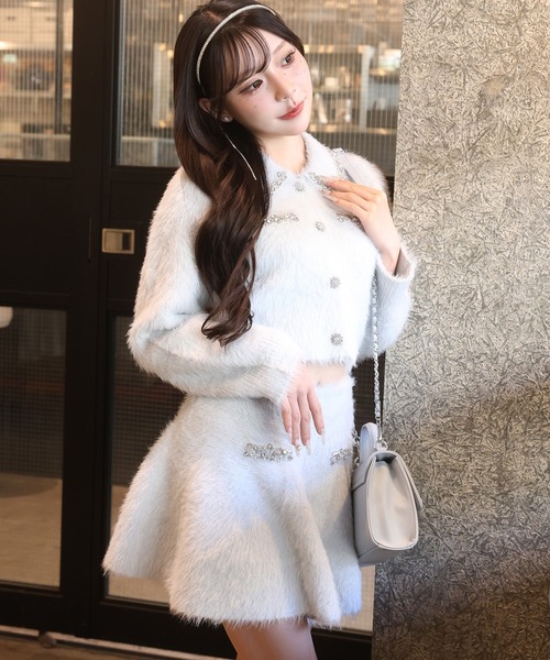 one after another NICE CLAUP（ワンアフターアナザーナイスクラップ）の「【Twinkle collection】ビジューシャギーセットアップ（セットアップ・レディース・サックスブルー/ブラック/オフホワイト・FREE）」の19枚目の写真