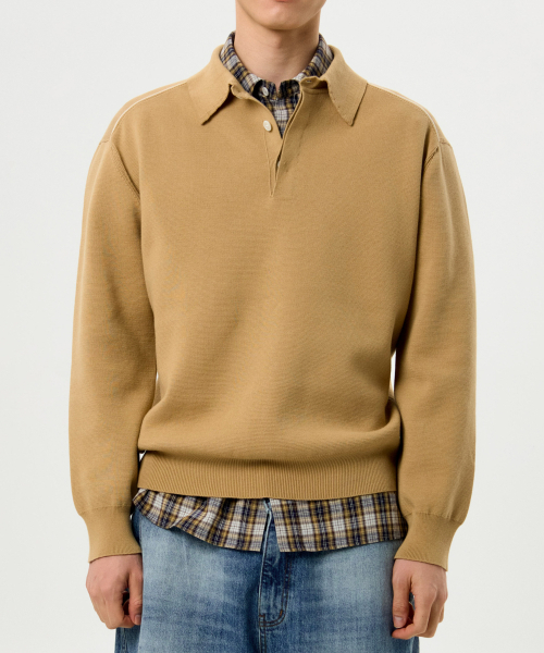 GARDEN EXPRESS(ガーデンエクスプレス)の「Line Point Collar Knit (camel)(ポロシャツ・メンズ・その他・LARGE/X-LARGE)」の1枚目の写真