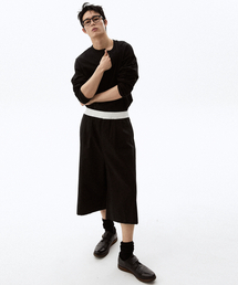 HYII（ハイトゥ）の「ユニセックス カラーブロック ウエストバンド ワイド カプリパンツ [ブラック]（その他パンツ）」