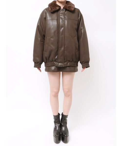 EMODA（エモダ）の「フェイクレザーブルゾン（ブルゾン・レディース・ブラック/ブラウン/ベージュ・MEDIUM/SMALL）」の6枚目の写真