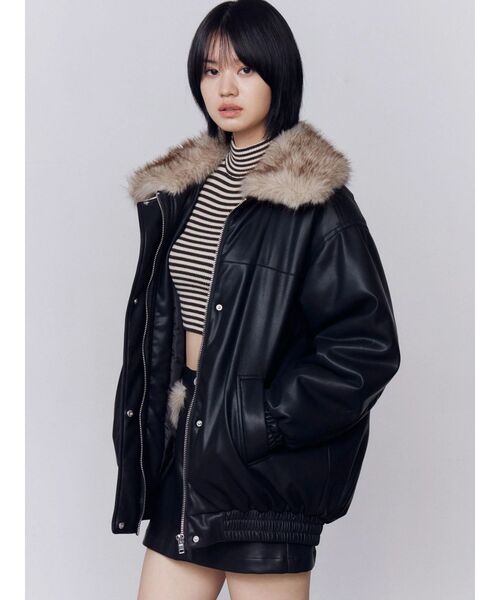 EMODA（エモダ）の「フェイクレザーブルゾン（ブルゾン・レディース・ブラック/ブラウン/ベージュ・MEDIUM/SMALL）」の4枚目の写真