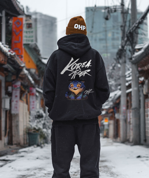 OHP（ワンハンドレッドパーセント）の「OHPxHARMONIA bチョソンホラギ起毛フードパーカー（パーカー・メンズ・ダークグレー/Beige/ブラック・M(95)/4XL/3XL/L/2XL/XL）」の6枚目の写真
