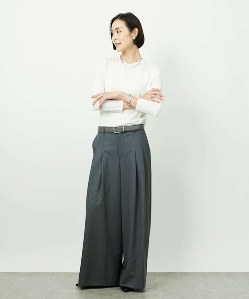 MICHEL KLEIN(ミッシェル・クラン)の「2タックワイドパンツ(その他パンツ・レディース・ライトベージュ/チャコールグレー・38)」の13枚目の写真