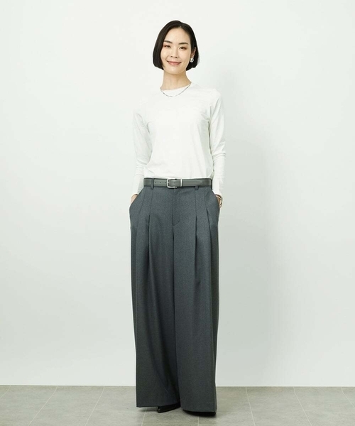 MICHEL KLEIN(ミッシェル・クラン)の「2タックワイドパンツ(その他パンツ・レディース・ライトベージュ/チャコールグレー・38)」の12枚目の写真