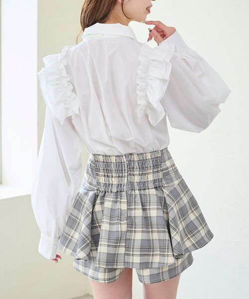 MAJESTIC LEGON（マジェスティックレゴン）の「ショルダーフリルボウタイブラウス（シャツ/ブラウス・レディース・ホワイト系その他2/ブルー/オフホワイト・MEDIUM）」の16枚目の写真