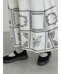 Samansa Mos2 | 裾モチーフ刺繍ギャザースカート(スカート)