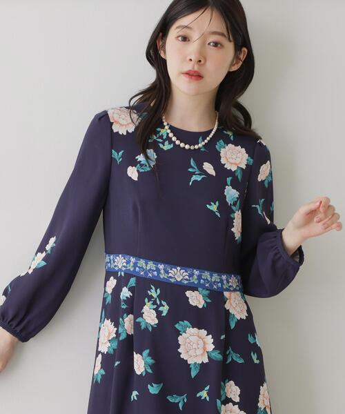 Sunauna（スーナウーナ）の「【SS～L】オリエンタルプリントワンピース（ワンピース・レディース・ネイビー系1/ベージュ系その他4/ネイビー系/グリーン系2/ブルー系5/ピンク系5・34/40/38/36）」の15枚目の写真
