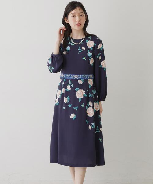 Sunauna（スーナウーナ）の「【SS～L】オリエンタルプリントワンピース（ワンピース・レディース・ネイビー系1/ベージュ系その他4/ネイビー系/グリーン系2/ブルー系5/ピンク系5・34/40/38/36）」の14枚目の写真