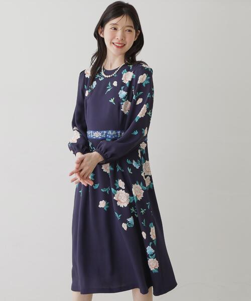 Sunauna（スーナウーナ）の「【SS～L】オリエンタルプリントワンピース（ワンピース・レディース・ネイビー系1/ベージュ系その他4/ネイビー系/グリーン系2/ブルー系5/ピンク系5・34/40/38/36）」の13枚目の写真