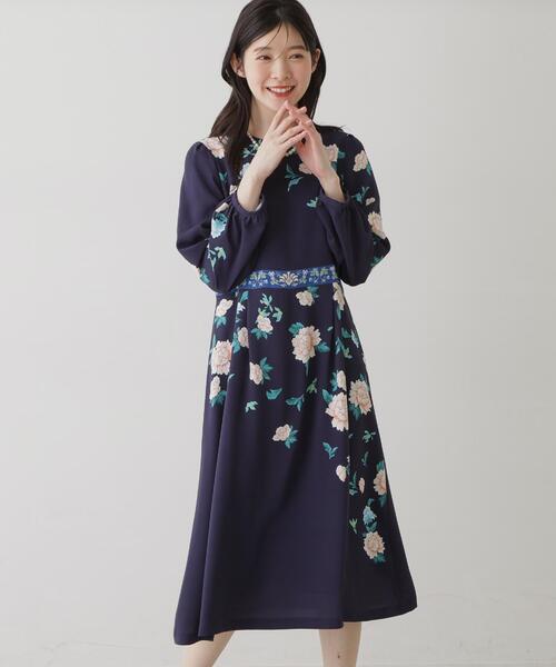 Sunauna（スーナウーナ）の「【SS～L】オリエンタルプリントワンピース（ワンピース・レディース・ネイビー系1/ベージュ系その他4/ネイビー系/グリーン系2/ブルー系5/ピンク系5・34/40/38/36）」の12枚目の写真