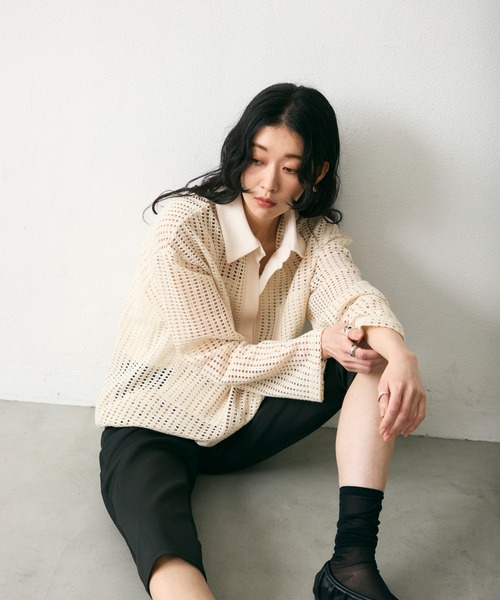Lutim by u(ルチバイユー)の「メッシュ2WAYシルエットポロトップス(Tシャツ/カットソー・レディース・ブラック/ナチュラル/ブラック系その他・FREE)」の15枚目の写真
