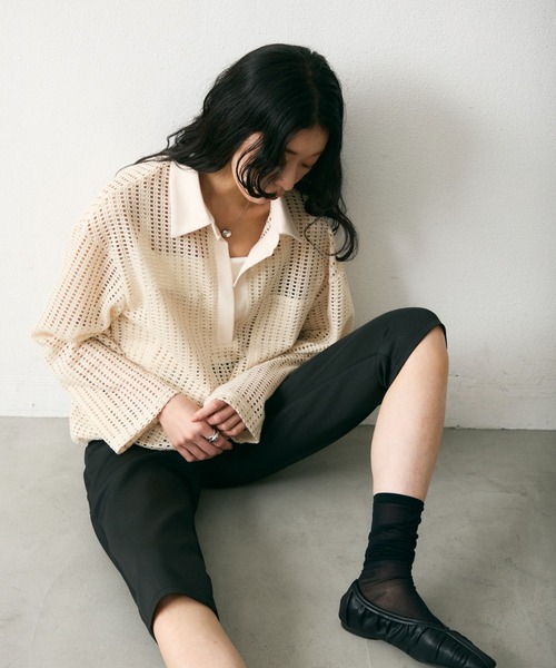 Lutim by u(ルチバイユー)の「メッシュ2WAYシルエットポロトップス(Tシャツ/カットソー・レディース・ブラック/ナチュラル/ブラック系その他・FREE)」の14枚目の写真