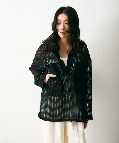 Lutim by u(ルチバイユー)の「メッシュ2WAYシルエットポロトップス(Tシャツ/カットソー・レディース・ブラック/ナチュラル/ブラック系その他・FREE)」の20枚目の写真