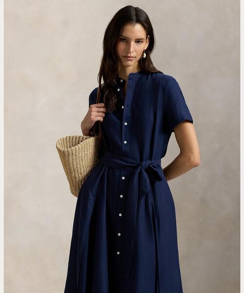 ベルテッド シルクブレンド Aライン ドレス（シャツワンピース）｜POLO