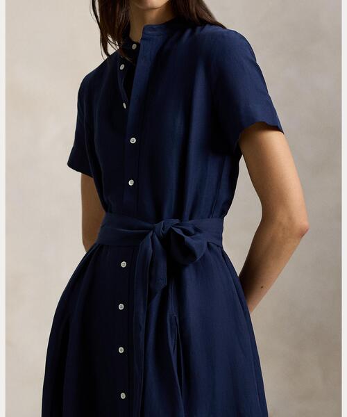 ベルテッド シルクブレンド Aライン ドレス（シャツワンピース）｜POLO