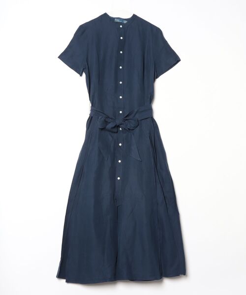 ベルテッド シルクブレンド Aライン ドレス（シャツワンピース）｜POLO