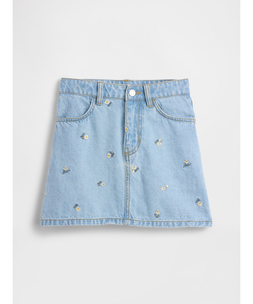 GAP(ギャップ)の「刺しゅう デニムスカート (キッズ)(デニムスカート・キッズ・ライトインディゴブルー・130cm/140cm/160cm/155cm/150cm/120cm)」の1枚目の写真