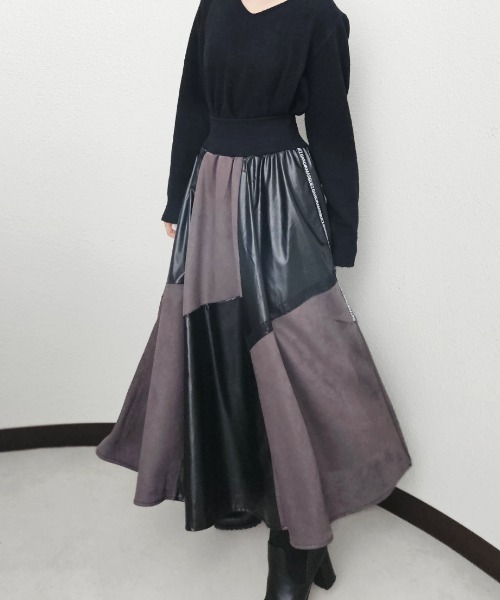 CRYSTAL BALL(クリスタルボール)の「スエードコンビレザースカート(スカート・レディース・ブラック・FREE)」の8枚目の写真