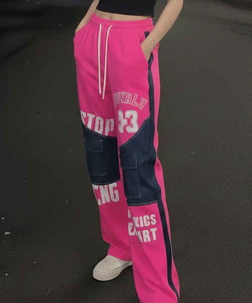 Pt18kg(プラチナイチハチキログラム)の「異素材ミックス×カラーブロックバギーデニム(デニムパンツ・レディース・ピンク/レッド/ブラック/グリーン・FREE)」の21枚目の写真