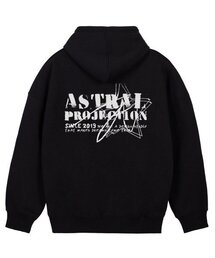 ヴィンテージレタリングオーバーサイズワイドショルダーフードパーカー_ブラック
