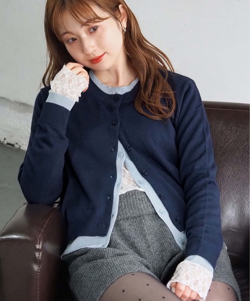 tiptop（ティップトップ）の「配色レイヤードクルーネックカーディガン（カーディガン/ボレロ・レディース・ネイビー/チャコールグレー/グレー/レッド・FREE）」の4枚目の写真