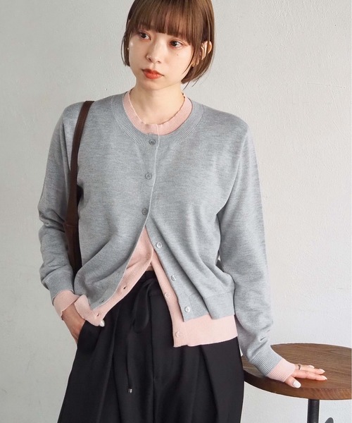 tiptop（ティップトップ）の「配色レイヤードクルーネックカーディガン（カーディガン/ボレロ・レディース・ネイビー/チャコールグレー/グレー/レッド・FREE）」の3枚目の写真