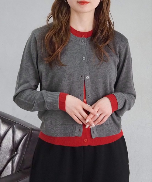 tiptop（ティップトップ）の「配色レイヤードクルーネックカーディガン（カーディガン/ボレロ・レディース・ネイビー/チャコールグレー/グレー/レッド・FREE）」の2枚目の写真