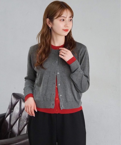 tiptop（ティップトップ）の「配色レイヤードクルーネックカーディガン（カーディガン/ボレロ・レディース・ネイビー/チャコールグレー/グレー/レッド・FREE）」の5枚目の写真