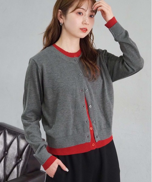 tiptop（ティップトップ）の「配色レイヤードクルーネックカーディガン（カーディガン/ボレロ・レディース・ネイビー/チャコールグレー/グレー/レッド・FREE）」の6枚目の写真