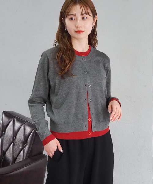 tiptop（ティップトップ）の「配色レイヤードクルーネックカーディガン（カーディガン/ボレロ・レディース・ネイビー/チャコールグレー/グレー/レッド・FREE）」の7枚目の写真