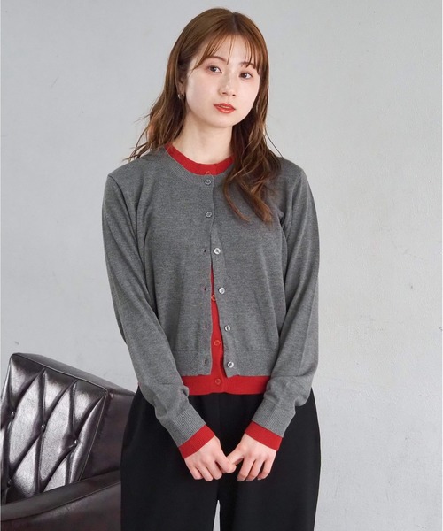 tiptop（ティップトップ）の「配色レイヤードクルーネックカーディガン（カーディガン/ボレロ・レディース・ネイビー/チャコールグレー/グレー/レッド・FREE）」の8枚目の写真