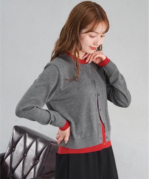 tiptop（ティップトップ）の「配色レイヤードクルーネックカーディガン（カーディガン/ボレロ・レディース・ネイビー/チャコールグレー/グレー/レッド・FREE）」の9枚目の写真