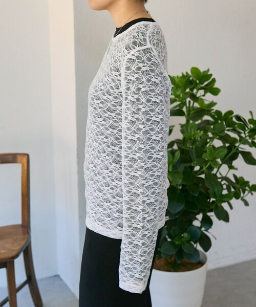 ear PAPILLONNER(イアパピヨネ)の「シアーレーストップス【SUM1 STYLE】(Tシャツ/カットソー・レディース・ブラック/ホワイト・FREE)」の4枚目の写真