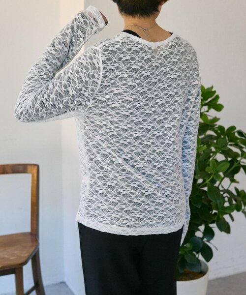 ear PAPILLONNER(イアパピヨネ)の「シアーレーストップス【SUM1 STYLE】(Tシャツ/カットソー・レディース・ブラック/ホワイト・FREE)」の5枚目の写真