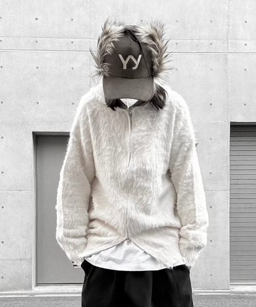 YACA(ヤーカ)の「Shaggy Knit Hoodie/シャギーニットフーディー(パーカー・レディース・ブラック/アイボリー・FREE)」の1枚目の写真
