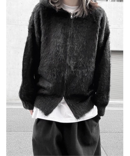 YACA(ヤーカ)の「Shaggy Knit Hoodie/シャギーニットフーディー(パーカー・レディース・ブラック/アイボリー・FREE)」の13枚目の写真