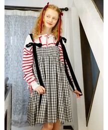 CAROLINA GLASER | ベロアリボン チェック ミモレ丈 キャミソール ワンピース(ワンピース)