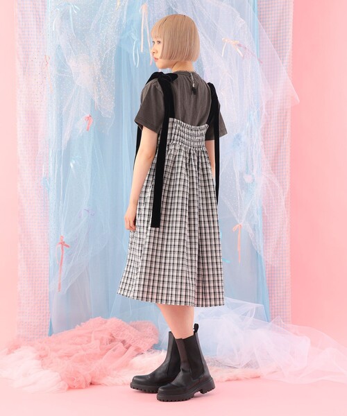 CAROLINA GLASER（カロリナ グレイサー）の「ベロアリボン チェック ミモレ丈 キャミソール ワンピース（ワンピース・レディース・サックスブルー/ブラック・ONE SIZE）」の18枚目の写真