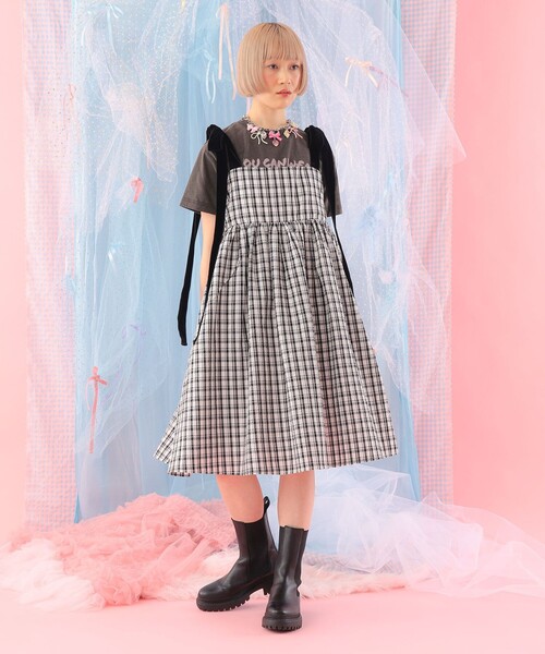 CAROLINA GLASER（カロリナ グレイサー）の「ベロアリボン チェック ミモレ丈 キャミソール ワンピース（ワンピース・レディース・サックスブルー/ブラック・ONE SIZE）」の19枚目の写真