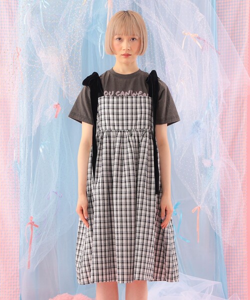CAROLINA GLASER（カロリナ グレイサー）の「ベロアリボン チェック ミモレ丈 キャミソール ワンピース（ワンピース・レディース・サックスブルー/ブラック・ONE SIZE）」の20枚目の写真