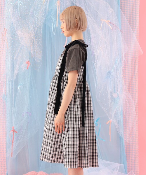 CAROLINA GLASER（カロリナ グレイサー）の「ベロアリボン チェック ミモレ丈 キャミソール ワンピース（ワンピース・レディース・サックスブルー/ブラック・ONE SIZE）」の21枚目の写真