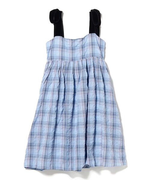 CAROLINA GLASER（カロリナ グレイサー）の「ベロアリボン チェック ミモレ丈 キャミソール ワンピース（ワンピース・レディース・サックスブルー/ブラック・ONE SIZE）」の7枚目の写真
