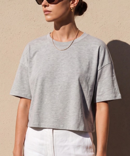 INNOCENT(イノセント)の「【T22】【BELLA+CANVAS/ベラ キャンバス】WOMEN'S JERSEY CROP TEE(Tシャツ/カットソー・レディース・グレー/マスタード・SMALL)」の1枚目の写真