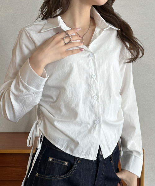 Eclat one(エクラワン)の「【Eclat one】サイドリボン ウエストシェイプ シャツ(シャツ/ブラウス・レディース・グレー/ブラウン/ホワイト・FREE)」の14枚目の写真