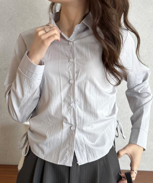 Eclat one(エクラワン)の「【Eclat one】サイドリボン ウエストシェイプ シャツ(シャツ/ブラウス・レディース・グレー/ブラウン/ホワイト・FREE)」の5枚目の写真